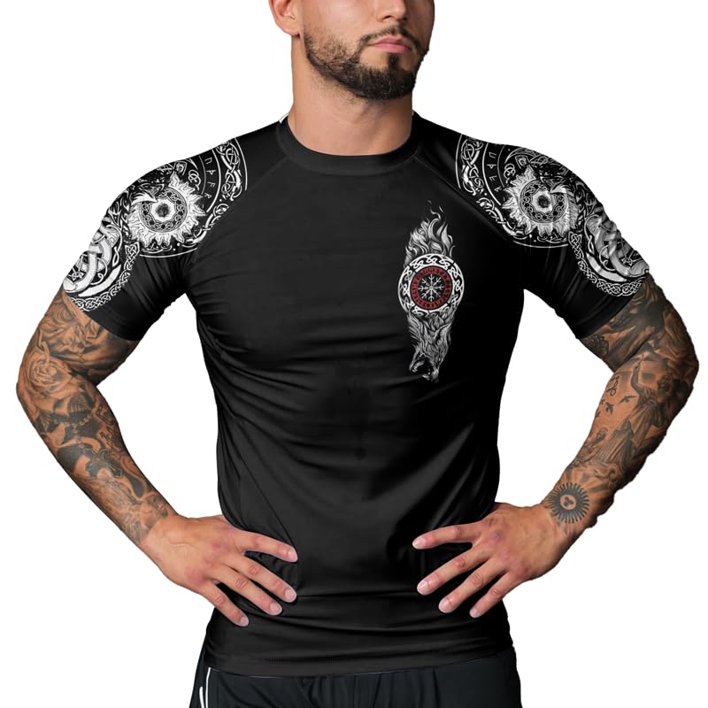 Viking Tatoo Men's Short Sleeve Rash Guard Baselayer Compression Shirt for BJJ MMA Jiu Jitsu Wrestling Training4