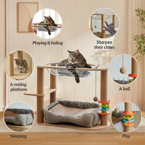 Torre para gato de dos niveles con hamaca y rascador de cuerda sisal miniatura 5