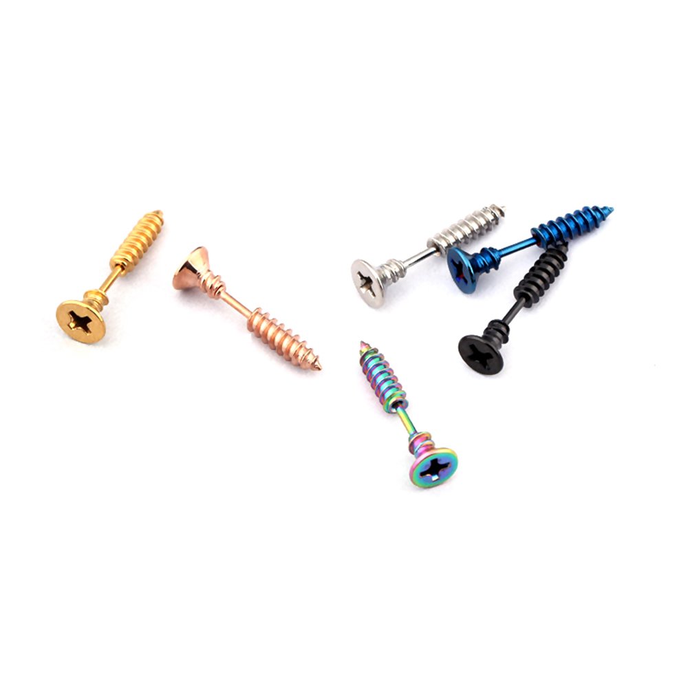 6 Pares de Pendientes de Acero Inoxidable para Hombre Mujer Aretes de Plata Negro Oro Pendientes Tornillo Hipoalergénico Piercing