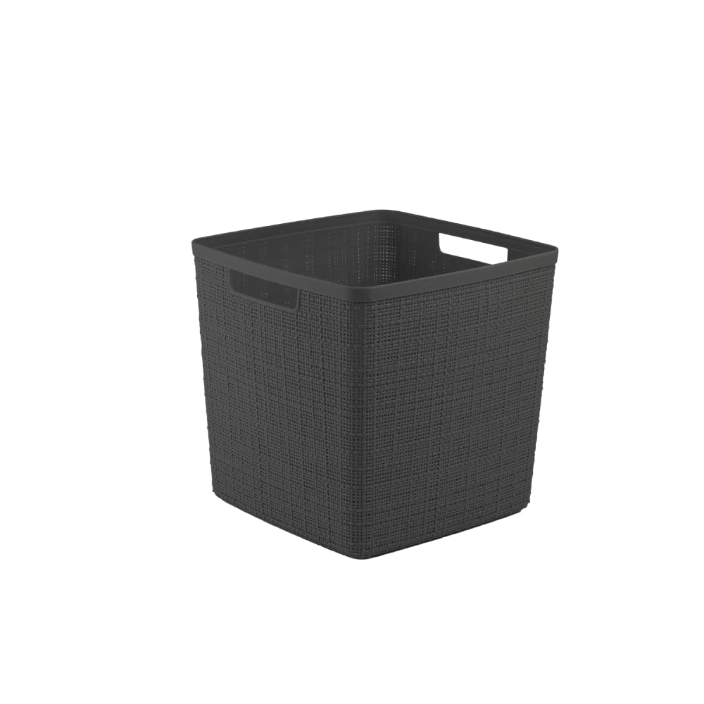Curver Cube Basket, Gray, 17L Jute Storage Basket, Laundry Basket, Laundry Basket, Laundry Hamper, Stylish, Durable, Scandinavian Linen-Like Texture, Linen