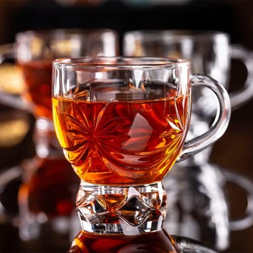 ANKUL Premium Glass Coffee Mug Tea Cups Set of 2-150 ML, Transparent, Glass Cups Set for Coffee, Green Tea, Herbal Tea, Lemon Tea, Milk Cup, Hot/Cold Drinks Cups (Flower, 2)