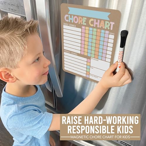 Image of Hadley Designs Magnetic Chore Chart for Kids Multiple Kids - Dry Erase Chores Chart for Adults and Teens, Responsibility Task List for Family, Fridge Task Board Tracker at Home, Kraft Chore Board