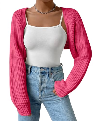 Image of Women's Long Sleeve Open Front Knitted Crop Cardigan Drop Shoulder Knit Bolero Shrug Sweater