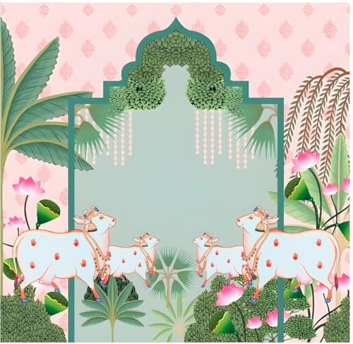 Image of varalakshmi Backdrop | Pichwai Design Backdrops Cloth for Pooja Backdrop Cloth (4 Cow (5x5 ft))| Lakshmi Pooja backdrops Cloths | Backdrop Decoration Cloth | Cow Backdrop Cloth for Decorations