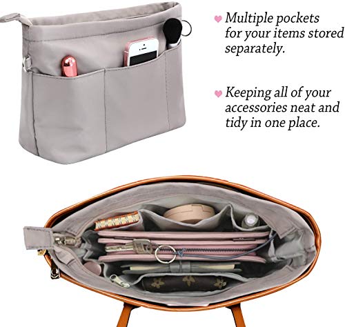 Hyfanstr Purse Organizer Insert With Zipped Top For Tote Bag, Handbag Shaper With 13 Pockets, Grey S #TOP2