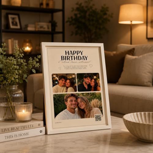 Image of Customized Birthday Photo Frame for Couples with Photos & Song QR Code | Romantic Gift Frame for Him & Her