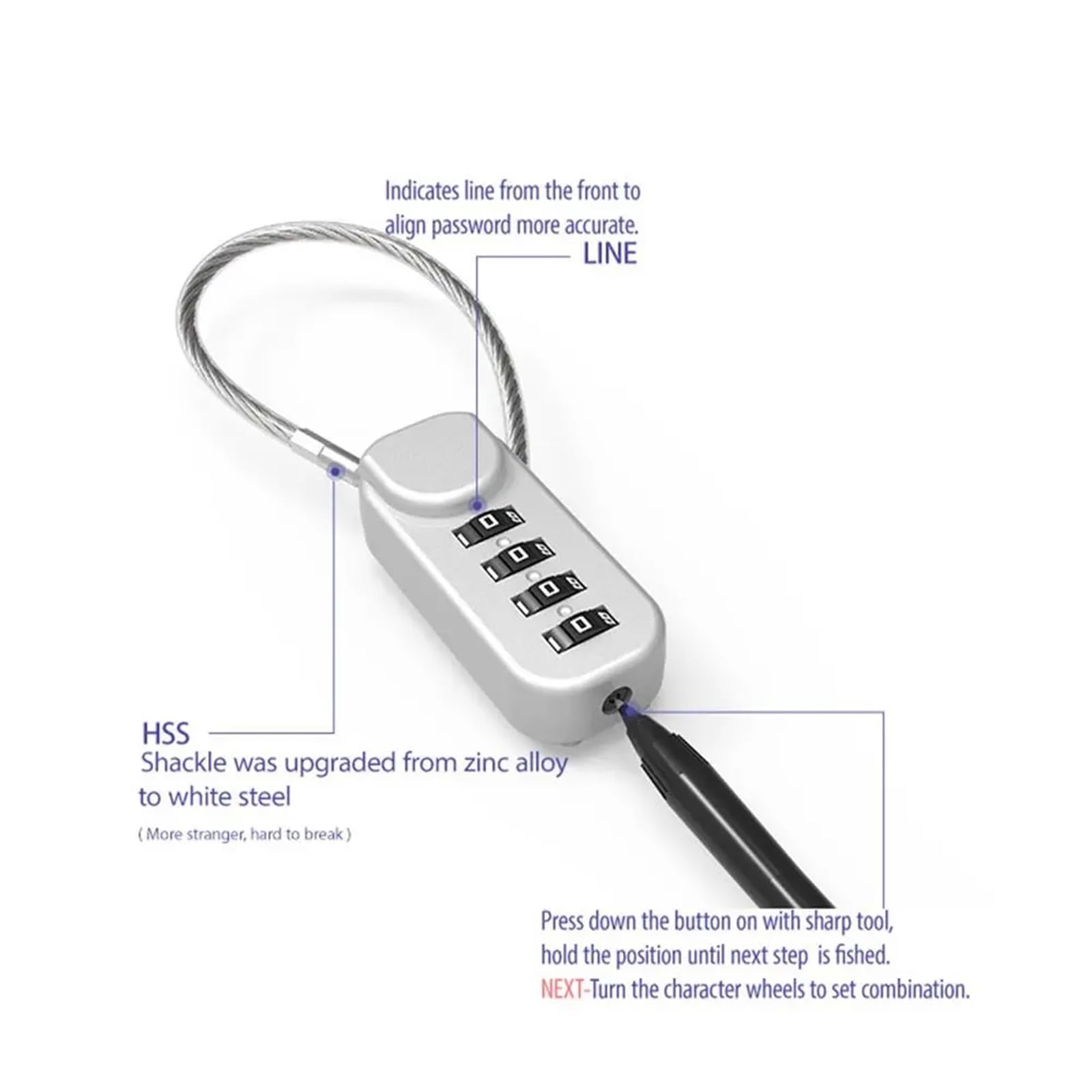 Candado con contraseña de cable de acero portátil for equipaje de viaje, mochila, candado con cremallera, candado con código de 4 dígitos for dormitorio, 1 unidad(Black)