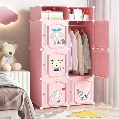 Image of Sunderlook Plastic Wardrobe for Kids Clothes - Professional Collapsible Wardrobe, Easy to Use Foldable Almirah, Plastic Cupboard for Kids for Home (Pink-HA1, 6 Door)