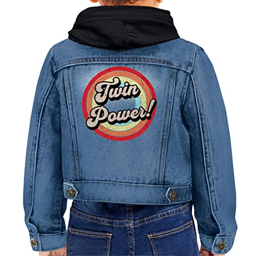 Twin Power Toddler Hooded Denim Jacket - Cute Gifts for Kids - Items for Twins