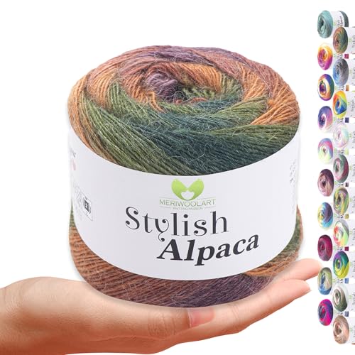 Stylish Alpaca Garn – Weiches Alpakawolle Strickgarn – 150g (525m) feines DK Wolle zum Stricken & Häkeln – Ideal für Pullover, Schals, Tuch, Babykleidung – Premium Multicolor Farbverlauf 7710