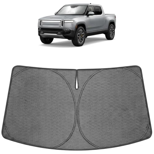Image of Proadsy Windshield Sun Shade Custom Fit Rivian R1T 2022-2026 Ice Crystal Black Front Window Sunshade UV and Heat Blocker Foldable Visor Keeps Car Cooler for Summer Parking and Daily Use