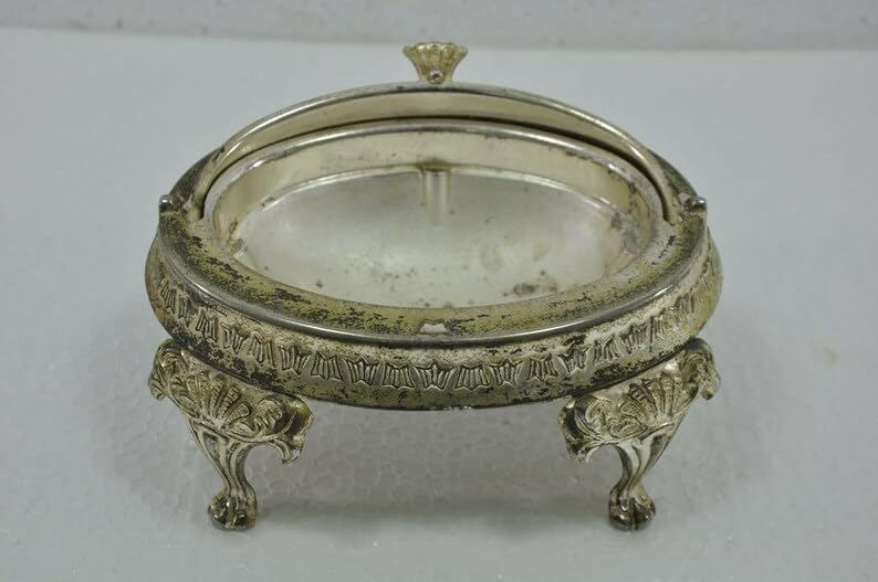 Aashita Creations Old Antimony Inlay Engraved Golden Oval / Unique Shape Butter Pot , England for Dinning and Kitchen, Butter Dish Butter Dish Serving Set