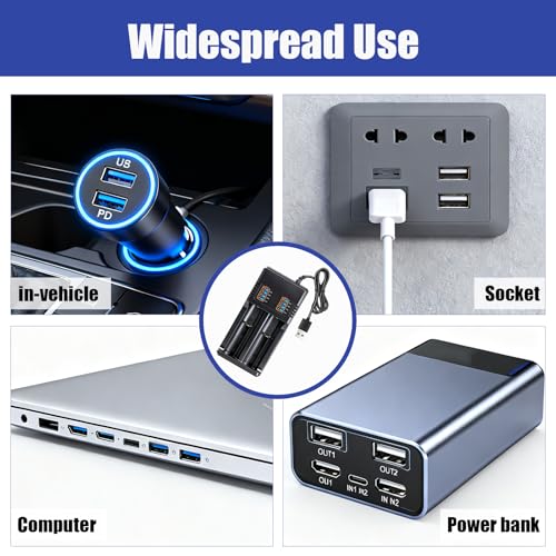 Cargador para 3.7v Li-Ion 18650 26650 21700 18490 Batería, Inteligente Cargador de Pilas Recargables para 18490 18350 17670 17500 16340 14500 20700 26650, 2 Ranuras con Cable USB - imagen 6