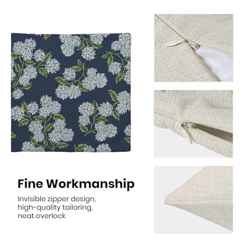 Image of AEIOAE Spring Pillow Covers 18x18 Inch Set of 2, Navy Blue Green Hydrangea Flower Throw Pillows Case,Floral Summer Outdoor Seasonal Decorative Farmhouse Decor Cushion Covers for Home Sofa Bed Couch