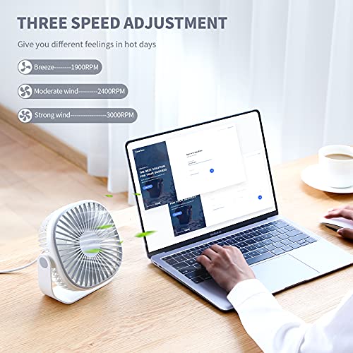 Smartdevil Small Usb Desk Fan, 3 Speeds Portable Personal Desktop Table Fan With Pasteable Hook, Dual 360° Adjustment Mini Fan, Quiet Operation, For Home Office Car Outdoor Travel (White) #TOP1