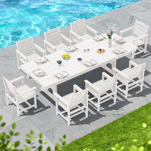 Image of SERWALL Outdoor Dining Chairs Set of 4, All-Weather HDPE Patio Dining Chair with 19.7 inch Widened Seat, for Backyard, Garden, White