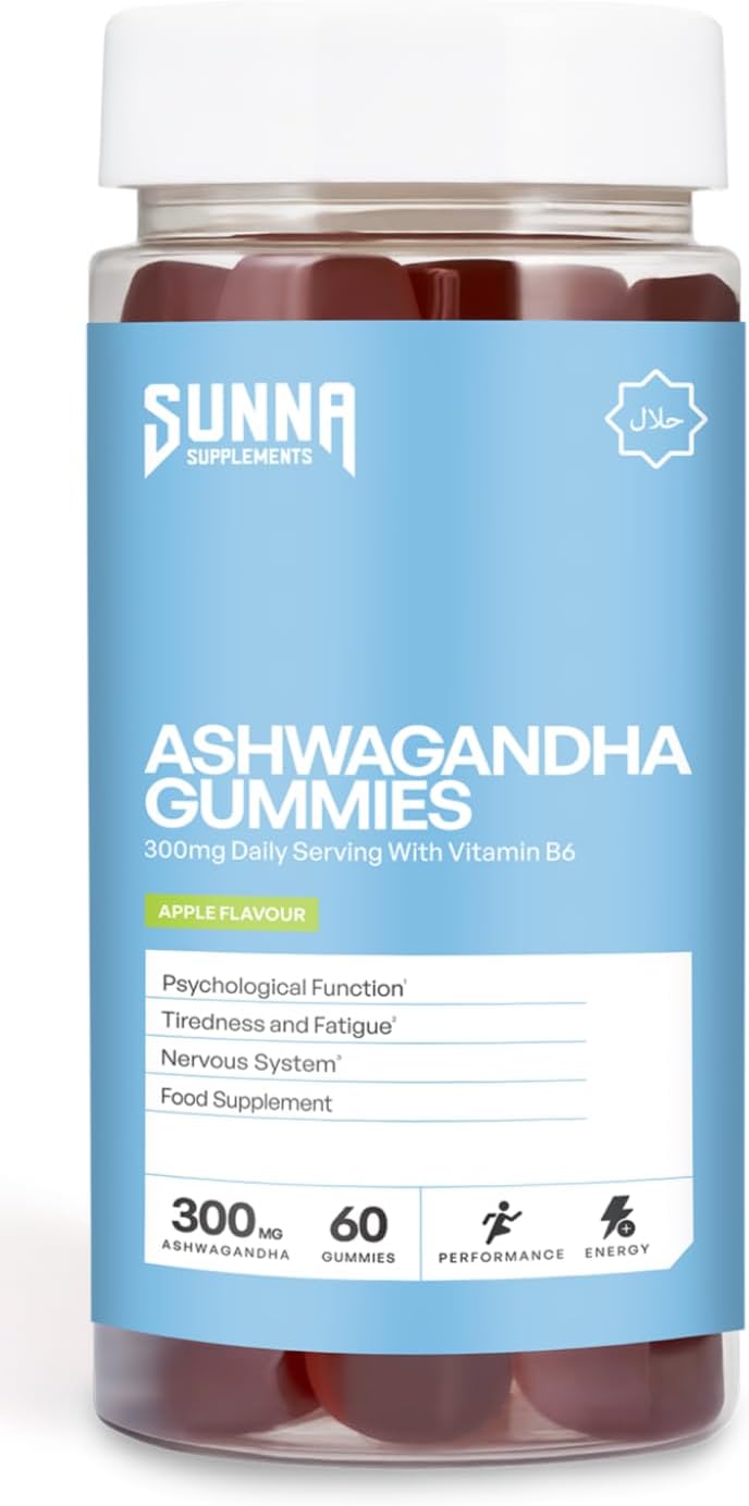 SUNNA SUPPLEMENTS High Strength Ashwagandha Gummies 300mg – with Vitamin B6 – Vegan, Halal, Non-GMO – Mixed Berry Flavour – 60 Gummies for Daily Wellness Support