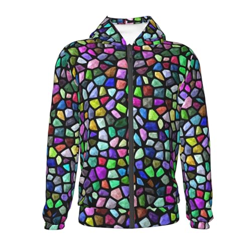 Colorful Mosaic Stones Kid Hoodies Boys Zip Up Sweatshirts Girls Pullover with Pocket2