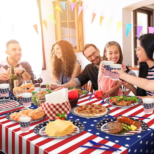 Patriotic-Party-Supplies152Pcs-American-Flag-Themed-Party-Set-Patriotic-Party-Decorations-American-Flag-Tablecloths4th-of-July-Plates-Cups-Red-White-and-Blue-Decor-for-Outside-Picnic-Memorial