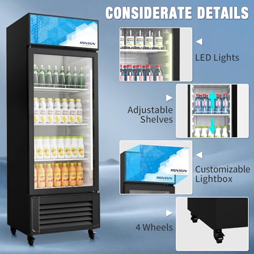 Image of ROVSUN 10 Cu.Ft Beverage Refrigerator Commercial ETL NSF, Display Refrigerator Beverage Cooler Glass Door Merchandiser Refrigerator Fridge w /Adjustable Shelves LED Light for Bar Restaurant Cafe