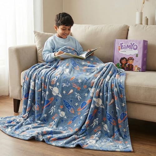 Image of Famyo Rocket /Spaceship Glow Blanket for Kids | Birthday Gift for 0-15 yrs | AC Blanket for Children | Return Gifts, Party Favour | Perfect for Gifting for Niece /Nephew /Son /Daughter (Grey)