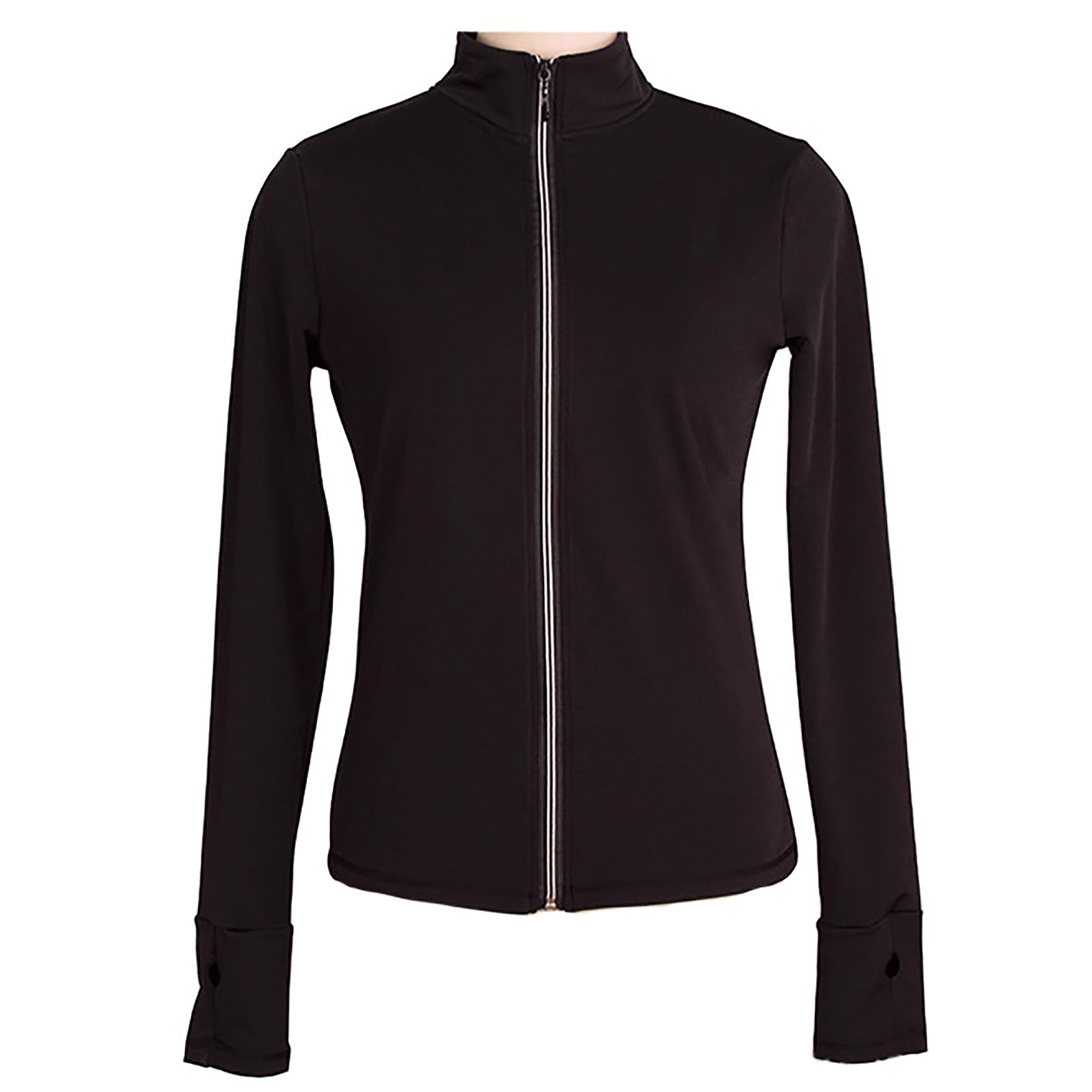 Giacche da Pattinaggio Artistico Ragazze Donne Top da Allenamento per Pattinaggio su Ghiaccio con Strass(Size:M,Color:Nero-Spesso)