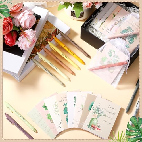 Image of Mooliwe 48 Pcs Positive Affirmation Gift Set Gratitude Notebooks with Pens Small Bags Motivational Encouragement Notepads Daily Affirmations Journal for Women Stress Relief Self Care (Flower)