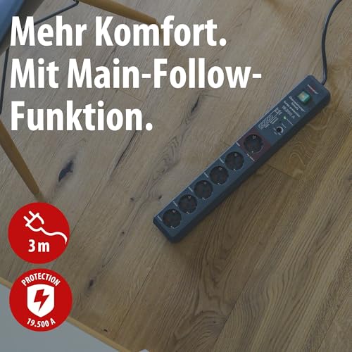 Brennenstuhl Secure-Tec Steckdosenleiste 6-Fach mit Überspannungsschutz und Main Follow Funktion (Mehrfachsteckdose mit Schalter und 3m Kabel) anthrazit – Bild 3