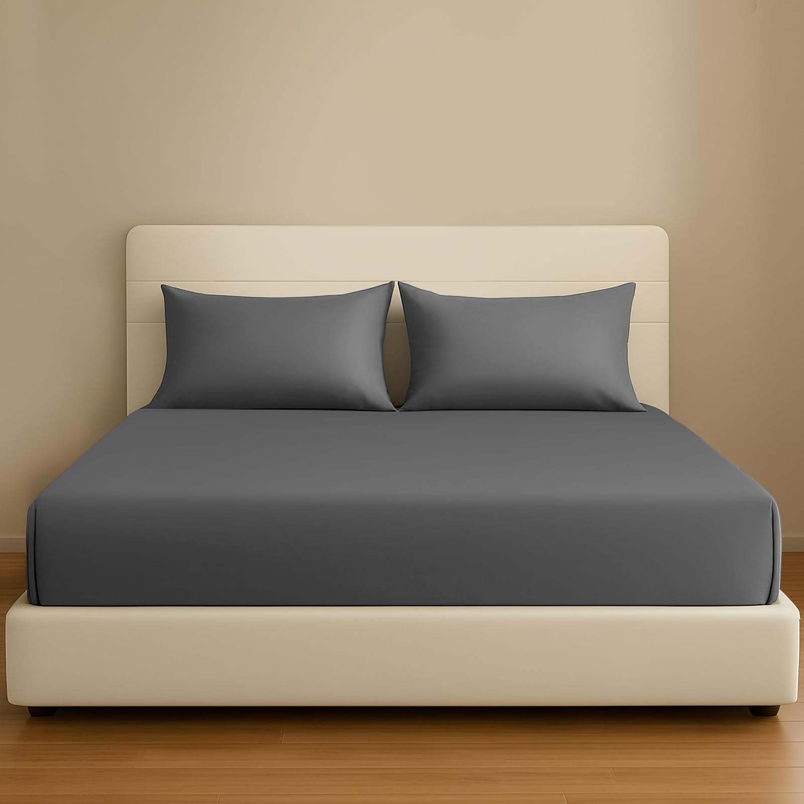 Pamposh 400 Thread Count 100% Egyptian Cotton Single Fitted Sheet Pack of 4 - Extra Deep Pocket 35 cm (14 inches) Durable Elastic Fitted Sheet Single Bed - Premium Natural Cotton Single Sheet Fitted
