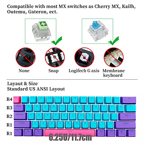 Image of GTSP 61 Keycaps 60 Percent, OEM Profile PBT Keycap Set with Key Puller for Mechanical Keyboard Joker (Only keycaps) Blue