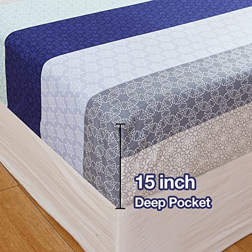 Image of JSD Neutral Striped Print Sheet Set Cal King Extra Deep Pocket | 4 Piece Soft Microfiber Sheets, OEKO-TEX Certified, Easy Care