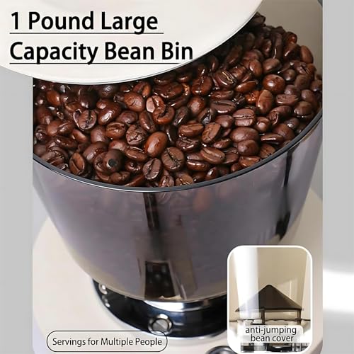 Molinillo De Café Profesional, Molinillo De Granos De Espresso con Muelas Planas, Modo De Dosificación Dual, 9 Ajustes De Molienda Regulables con Soporte para Portafiltro,White
