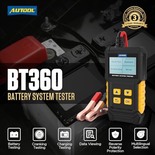 Image of Car Battery Tester 12V Battery Load Tester AUTOOL BT360 6V-30V DC Charging Cranking Test 100-2000 CCA Automotive Alternator Tester Digital Auto Battery Analyzer for Vehicle Truck Motorcycle SUV Boat