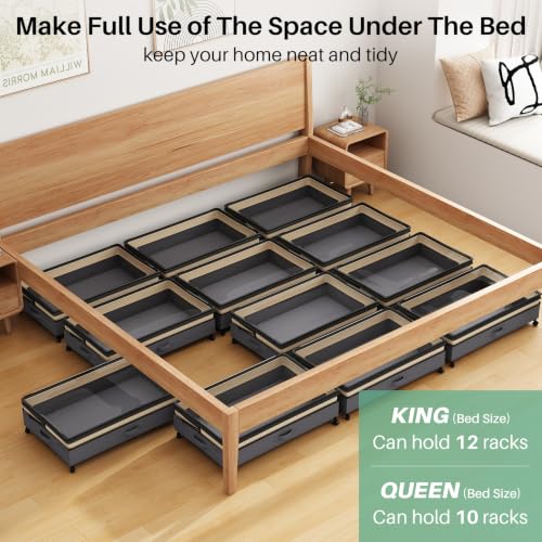 Image of Kitstorack 4 Pack Height-adjustable Under Bed Storage with Wheels, Under Bed Storage Containers,Under Bed Shoe Storage Organizer with Clear Window&Label, Suitable for Clothes Storage, Beige & Gray