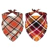 ADOGGYGO Bandana de otoño para perro con bordes de borlas, elegante bufanda naranja a cuadros para mascotas, varios tamaños, bandanas de otoño de Acción de Gracias para perros medianos y grandes