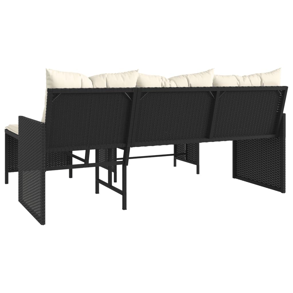 vidaXL Gartensofa in L-Form mit Tisch Kissen, Outdoor Sofa Terrassensofa, Garten Sofagarnitur, Gartenmöbel Sitzgruppe, Schwarz Poly Rattan