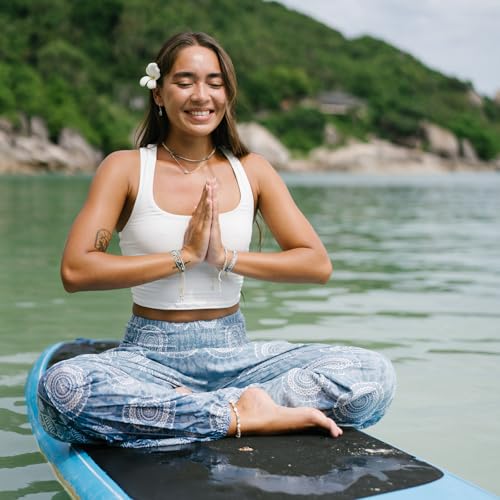 Image of Lotus and Luna Women's Harem Pants Thai Pants for Beach & Lounge High Waisted Flowy Boho Pants Genie Pants Yoga Pants