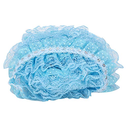 5 Yards Multi-Color 45Mm Lace Ribbon Printing Dots Pleated Trim Mesh Lace Ribbon Diy Lace Sewing Sequins Embroidered(Blue) #TOP1