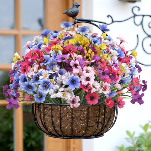Image of Bassion 24 Bundles Artificial Flowers for Outdoors Decorations, Colorful