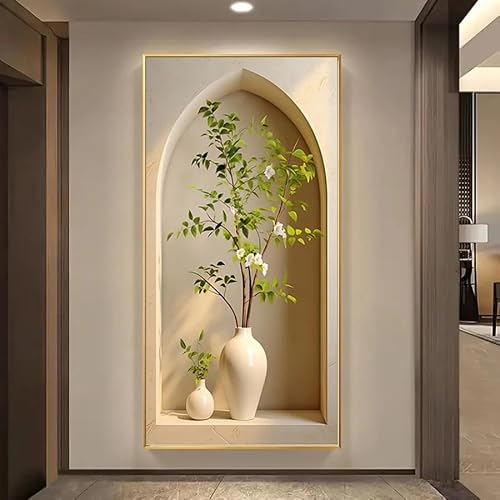 GOSRD Modern Abstract Vase Floral Still Life Painting Art Print Wall Decor For Living Room White(55X110cm)