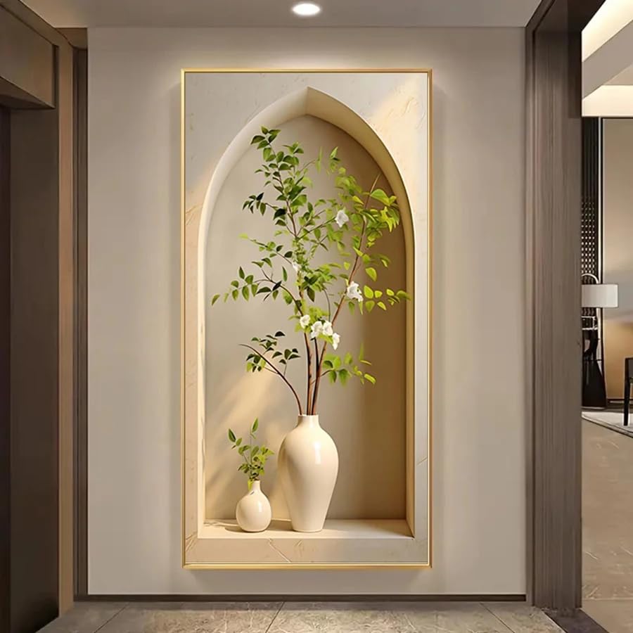 Tableau abstrait moderne habille grand mur blanc salon 70x140cm