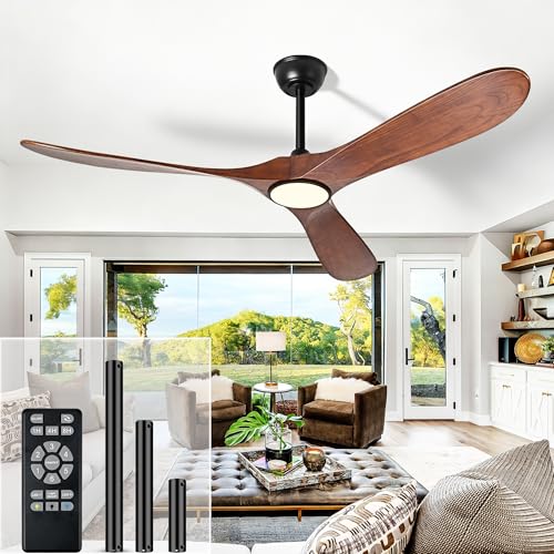 Image of 72 Inch Ceiling Fans with Lights and Remote, Wood Outdoor Ceiling Fan with 6 Speed Noiseless DC Motor, Indoor Modern 3 Blade Propeller Ceiling Fan for Bedroom Living Room Gazebo Patio(Walnut)