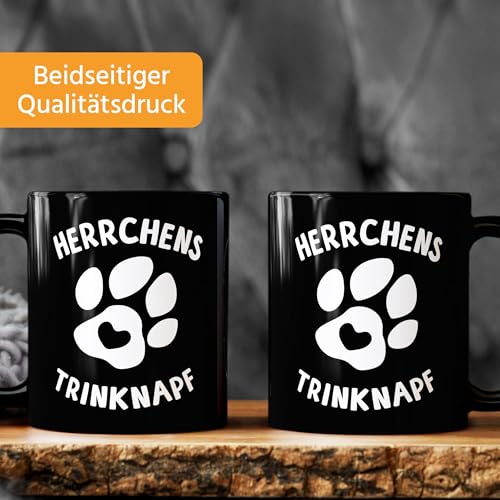 MoonWorks® Kaffee-Tasse Spruch Herrchens Trinknapf Hundepfote-Motiv Becher Bürotasse Tasse Hunde-Liebhaber Herrchens Trinknapf schwarz unisize