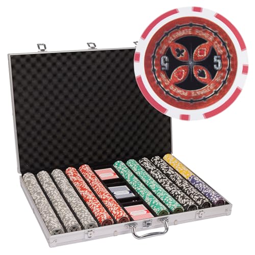 Playzaic 1000-piece Aluminum The Ultimate Poker Chip Case - 14-gram Heavy Clay Composite Set - Casino Chips for Texas Holdem, Blackjack - Betting Game Accessories