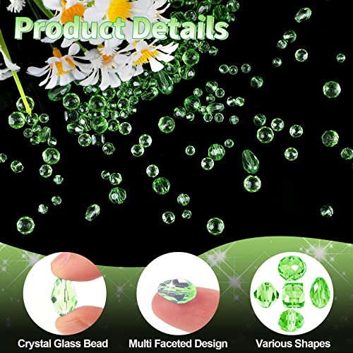 Crystal Beads, 600 Pcs Glass Assorted Crystal Beads for Jewelry Making, Rondelle with Container Box, Glass Bulk DIY Necklace Bracelet Earring(4/6/8mm, Green))