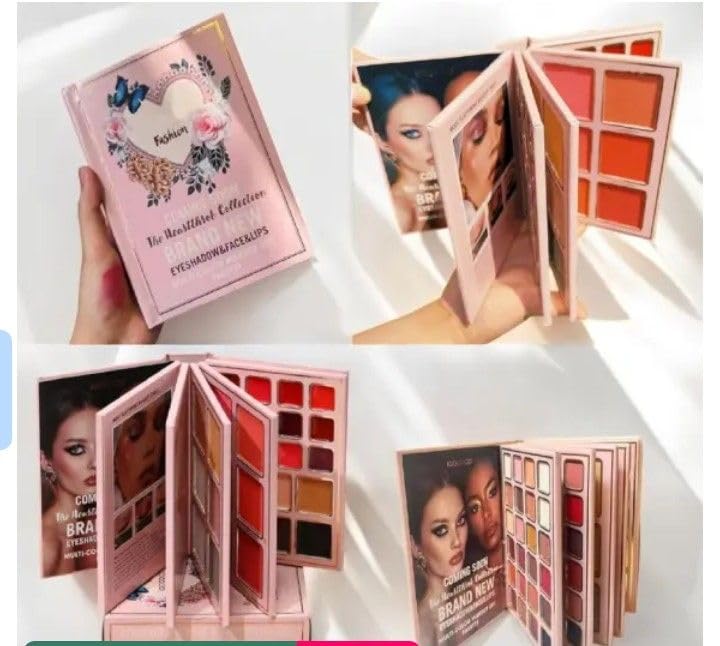 The Heartthrob Collection Multi-Color Eyeshadow and Face Makeup Set Palette, Warm Nudes and Reds but a little tampered and smudged from some areas-image-24
