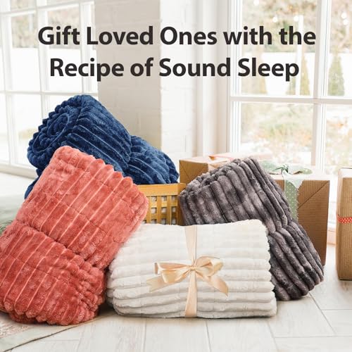 Image of Ultra-Soft Weighted Blanket for Adults(15 lbs, 60 inch x 80 inch Queen Size) 3D Striped Sherpa Fleece Reversible Heavy Blanket with Glass Beads, Perfect for 140-190 lbs, Machine Washable, Navy Blue
