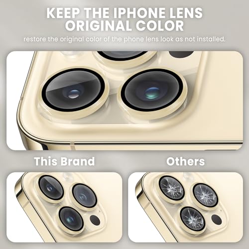 Image of ArmourPro Premium Camera Lens Protector Tempered Glass Compatible For iPhone 14 Pro Max and iPhone 14 Pro Tough HD Individual Aluminum Alloy Rings 9H Camera Cover , Scratch-Resistant,Camera Lens Protection| Gold