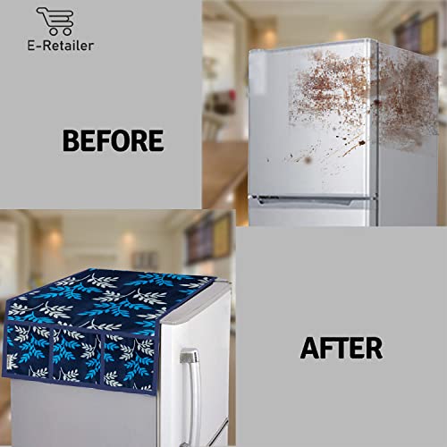 Image of Polyester 3-Layered Fridge Top Cover /Refrigerator Cover with Utility Pockets and Set of 6 Pc Fridge Mats (Color-Leaf Blue, Size-39x21 Inch)