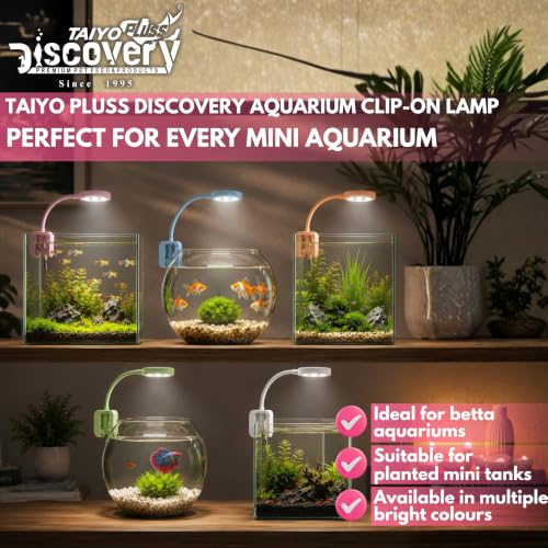 Image of Taiyo Pluss Discovery Aquarium LED Clip-On Light - 6W + Free Flakes Fish Food (10 g) | Full Spectrum Lighting | for Betta Bowls, Planted & Nano Aquariums | Suitable for 10-20 L Tanks up to 1.5 Feet